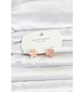 Pirinç Gold Renk Pembe Çiçek Model Çocuk Küpe TJ-BKP11844