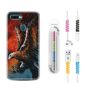 Oppo A5S A15 A16 A54 A55 A73 A74 Kılıf Kablo Koruma Spiral Silikon Kartal Uçarken 1718
