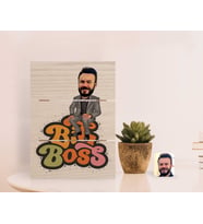 BK Gift Kişiye Özel Erkek Big Boss Karikatürlü Otantik Masaüstü Ahşap Palet Çerçeve-3 (Beyaz)