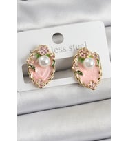 Pirinç Pembe Mineli İnci Detaylı Sanatsal Portre Model Gold Renk Kadın Küpe 588 - HEP-3450-814
