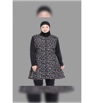 1403 KADIN DESENLİ TAM TESETTÜR BATTAL LIKRALLI  MAYO (Siyah)