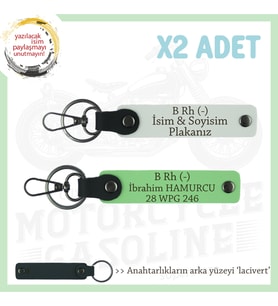 Motorcu Arkadaşlara, İsim Plaka ve B RH- Kan Grubu Yazılı Acil Durum Anahtarlığı, Beyaz-F Yeşil-Laci (Çok Renkli)