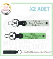 Motorcu Arkadaşlara, İsim Plaka ve B RH- Kan Grubu Yazılı Acil Durum Anahtarlığı, Beyaz-F Yeşil-Laci (Çok Renkli)
