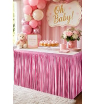 Metalize Mat Pembe Masa Eteği Fon Süs 240x75 Cm Parti Masa Dekorasyon ve Fon Süsü