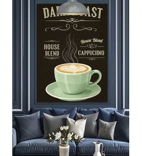 Cappucino Fincan Temalı Kahve Evi Afişi Dekoratif Kanvas - Mdf Ahşap Tablo