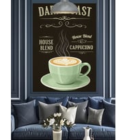 Cappucino Fincan Temalı Kahve Evi Afişi Dekoratif Kanvas - Mdf Ahşap Tablo