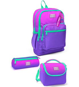 Coral High Kids Pembe Mor Renk Geçişli 3'lü Okul Çanta Seti SET0123762 (Çok Renkli)