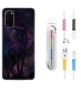 Samsung A02S A03S A10 A12 A13 A21S A22 Kılıf Kablo Koruma Spiral Silikon Black Purple Wolf 1791