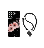 Camon 20 Kılıf Desenli İpli Boyun Askılı Silikon Siyah Şerit Mermer 1298