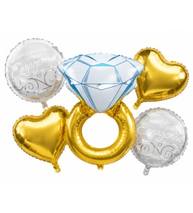 Gold Yüzük Kalp Nişan Set Folyo Balon 5 pcs