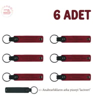 Mini Atölye Çalışmasına Katılanlara, 6'lı Set, Kişiye Özel Yazılı Deri Anahtarlık, Kırmızı & Laci