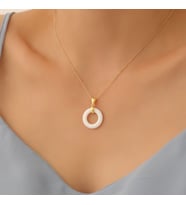 925 Ayar Gümüş Doğal Jade Beyaz Taşlı Kolye (Altın)