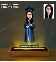 Kişiye Özel Lacivert Kız Lise Karikatürlü 14 cm MDF Işıklı Biblo - Mezuniyet Hediyesi Yeni Mezuna Hediye