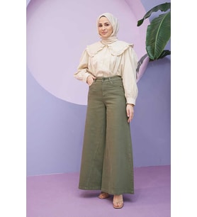 1162-Parça Boyalı Denim  Pantolon Haki