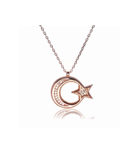 Gümüş Bayan Rose Ayyıldız Bayrak Kolye