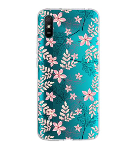 Xiaomi Redmi 9A Uyumlu Kapak Floral Kırmızı Tasarımlı Şeffaf Silikon Kılıf