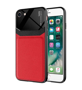 Ceponya iPhone 8 Kılıf Deri Görünümlü Emiks Kapak (Kırmızı)