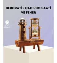 Dekoratif Ahşap Kum Saati Ve Deniz Feneri Figürlü Masa Süsü - Şık Ve Fonksiyonel Tasarım