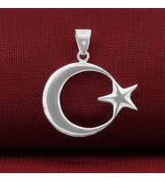 925 Ayar Gümüş Çift Taraflı Ayyıldız Model Erkek Kolye Ucu