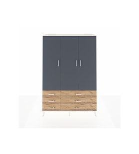 Arges Dolap 5 Raflı 6 Çekmeceli Tek Askılı 132x30x195 Aytaşı-Antrasit/Çam