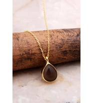 Doğal Smoky Taşlı Damla Mini Altın Yaldızlı Gümüş Kolye 7730
