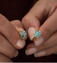 925 Ayar Aquamarin Taşlı Yonca Küpe Kadın Gümüş Küpe