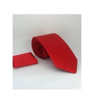 Kırmızı Klasik Düz Renk Mendilli Saten Kravat - KS-02