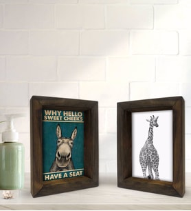 Bk Gift Banyo Dekoratif 2'li Doğal Masif Ahşap Çerçeve 15x20cm-27 (Beyaz)