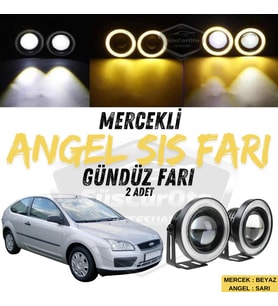 Ford Focus 2 2004-2008 Uyumlu Mercekli Angel Sis Farı Metal 76 mm Sarı Halkalı Gündüz Farı 2 Adet