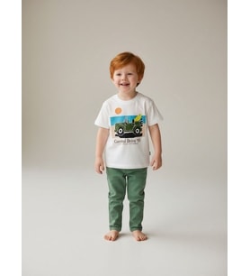 Erkek Bebek Araba Baskılı Tasarım T-shirt (Çok Renkli)