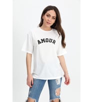T-shirt Bisiklet Yaka Amour Baskılı - Siyah