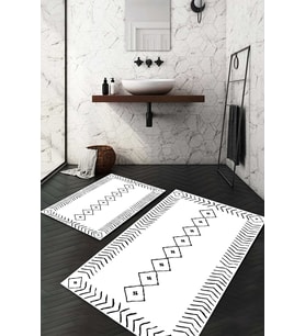 Dijital Baskılı Kaymaz Taban Yıkanabilir 2'li Klozet Takımı Banyo Paspası NDKZ-HS-535 (Beyaz)