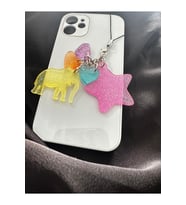 Fil Yıldız 3 Minik Kalp Motifli Çok Renkli Simli Epoksi Telefon Charmı Telefon İpi Telefon Aksesuarı