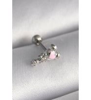 316L Çelik Gümüş Renk Zirkon Taş Detay Pembe Kalp İşleme Tragus Piercing 5886