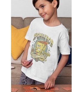 Vintage Süngerbob Baskılı Unisex Çizgi Film Çocuk Tişört (1-12 Yaş)