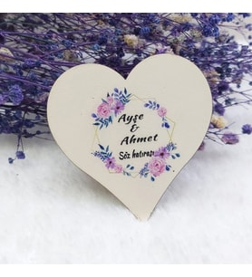 30 Adet Prizma Çiçekli Kalp Ahşap Nikah Magnet UV Baskı Nişan Hediyeliği Ekonomik-