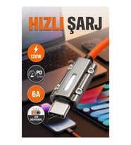 3'ü 1 Arada 120W PD Turbo Şarj Kablosu – LED Göstergeli Metal Konnektör