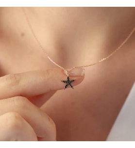 Mini Yıldız Siyah Zirkon Taşlı Rose Gold Kaplama Gümüş Kolye