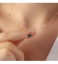Mini Yıldız Siyah Zirkon Taşlı Rose Gold Kaplama Gümüş Kolye