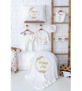 Pia Baby Premium %100 Pamuk Yenidoğan Kız Bebek Hastane Çıkışı Hediyelik Set 5064-02 (Ekru)