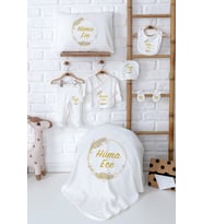 Pia Baby Premium %100 Pamuk Yenidoğan Kız Bebek Hastane Çıkışı Hediyelik Set 5064-02 (Ekru)