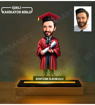 Kişiye Özel Erkek Mezun Karikatürlü 14 cm MDF Işıklı Biblo - Mezuniyet Hediyesi Yeni Mezuna Hediye