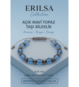 Sertifikalı Açık Mavi Topaz Doğal Taş Bileklik - 8x8 mm Sakinlik Netlik ve Güven Enerjisi Taşı (Çok Renkli)