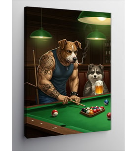 Kanvas Tablo Bilardo Masasında Köpekler