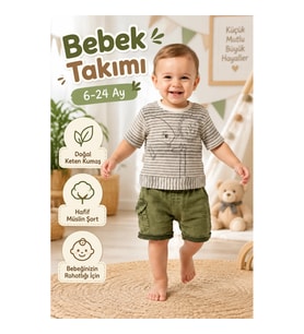 6-24 Ay Keten Tişört ve Müslin Şort Bebek Takımı
