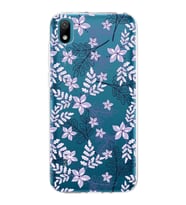 Huawei y5 2019 Uyumlu Kapak Floral Lila Tasarımlı Şeffaf Silikon Kılıf