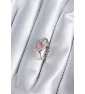Pirinç Gümüş Renk Pembe Zirkon Taşlı Charm Model Kadın Yüzük 5886 - HPSBYI4391-7697