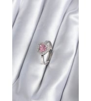 Pirinç Gümüş Renk Pembe Zirkon Taşlı Charm Model Kadın Yüzük 5886 - HPSBYI4391-7697