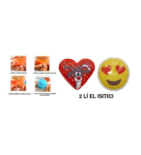 KALP EMOJİ KIRMIZI GEYİK CEP SOBASI,EL ISITICI,2 ADET SICAK SU TORBASI PVC  9cm
