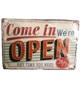 cosy home gift Retro Eskitme Come In Were Open Gel Açık Metal Kabartılmış Ev Ofis Dekor Masa Süsü